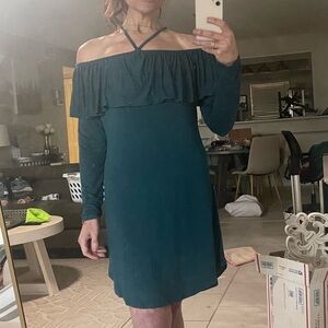 Chaser Blue Ruffled Off-Shoulder Mini Dress